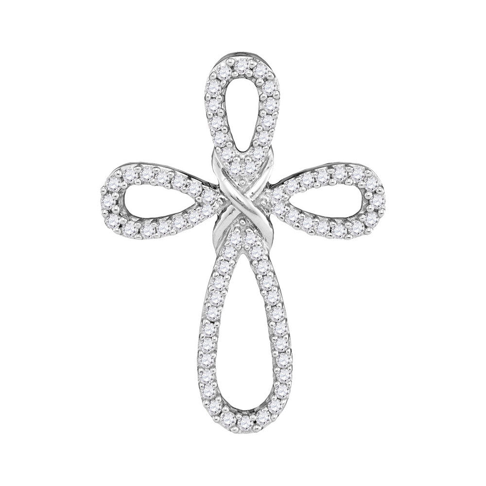 10kt White Gold Womens Round Diamond Cross Pendant 1/3 Cttw