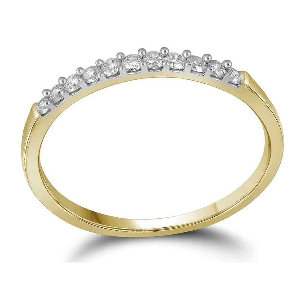 10kt Yellow Gold Womens Round Diamond Wedding Single Row Band 1/6 Cttw