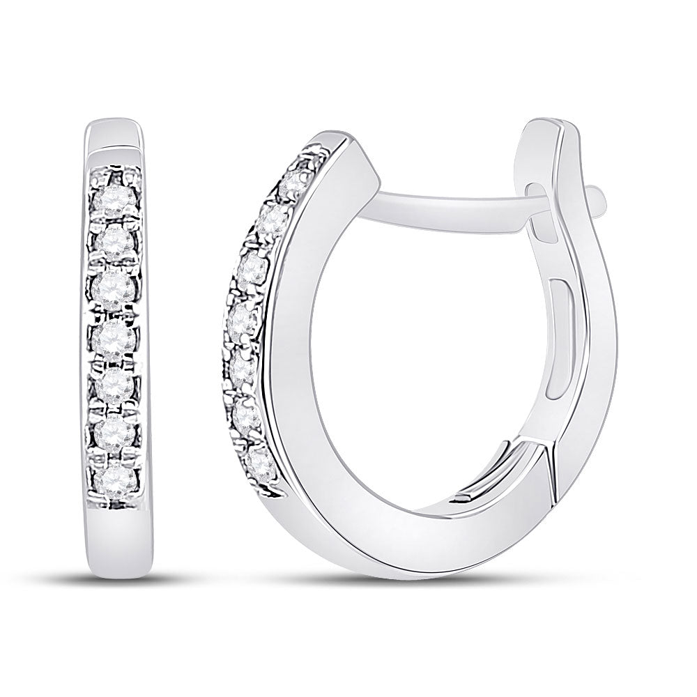 10kt White Gold Womens Round Diamond Huggie Hoop Earrings 1/20 Cttw