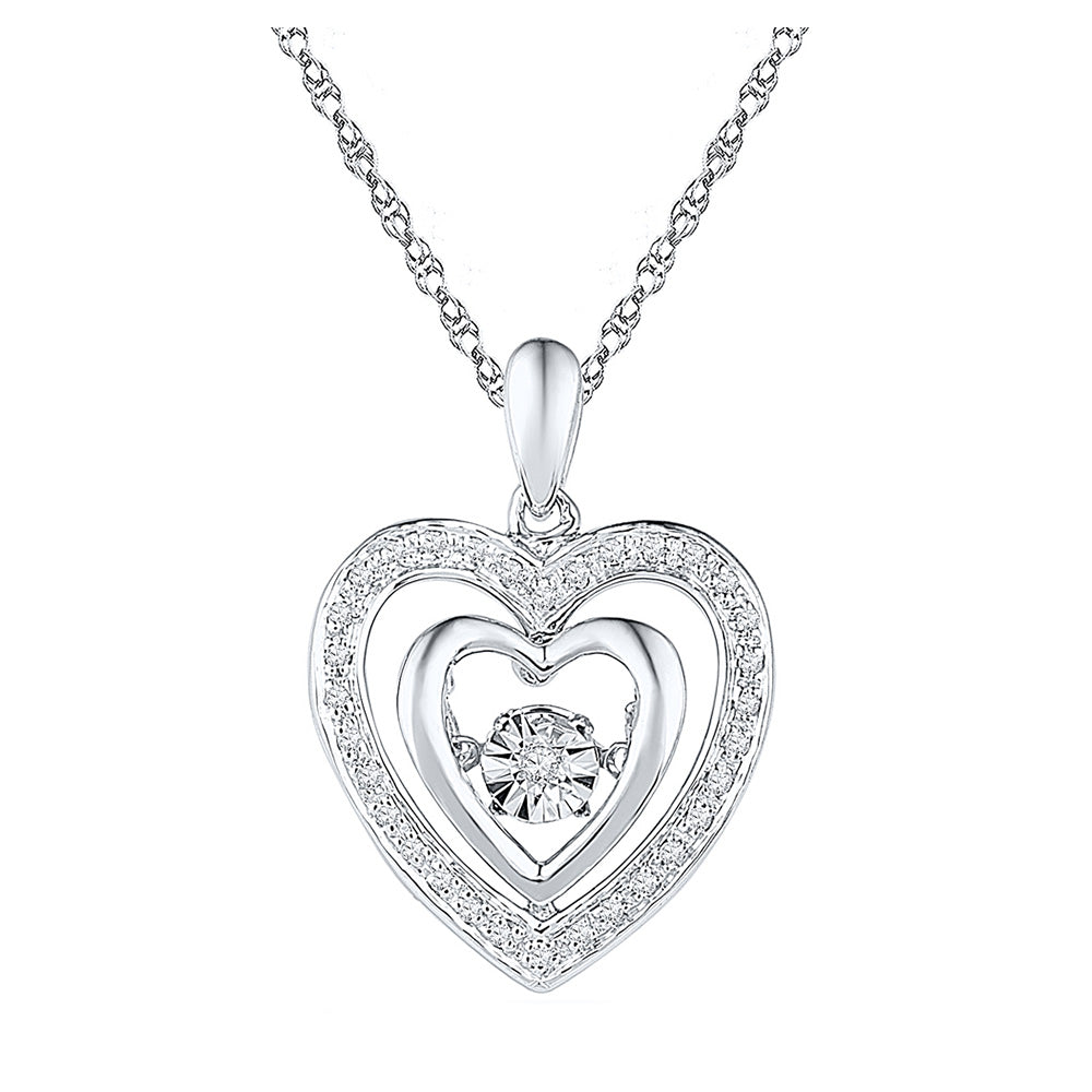 Sterling Silver Womens Round Diamond Heart Pendant 1/10 Cttw