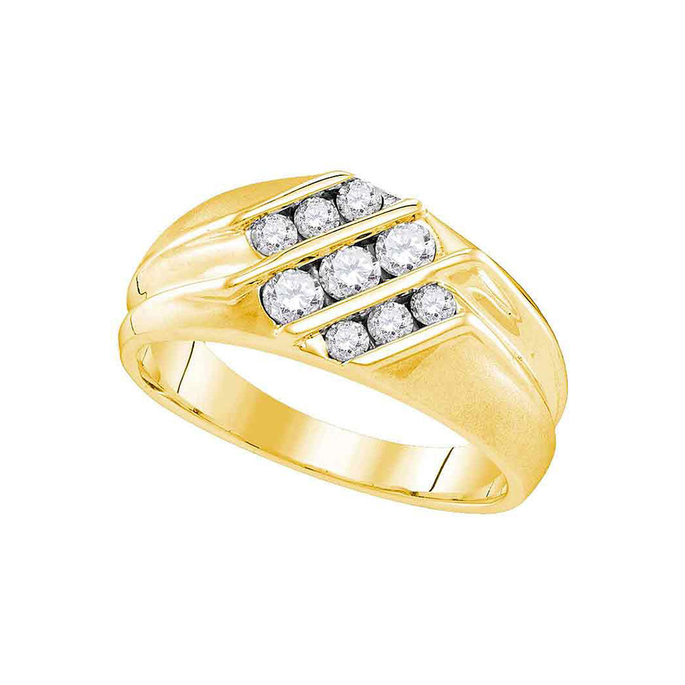 10kt Yellow Gold Mens Round Diamond Wedding Triple Row Band Ring 5/8 Cttw