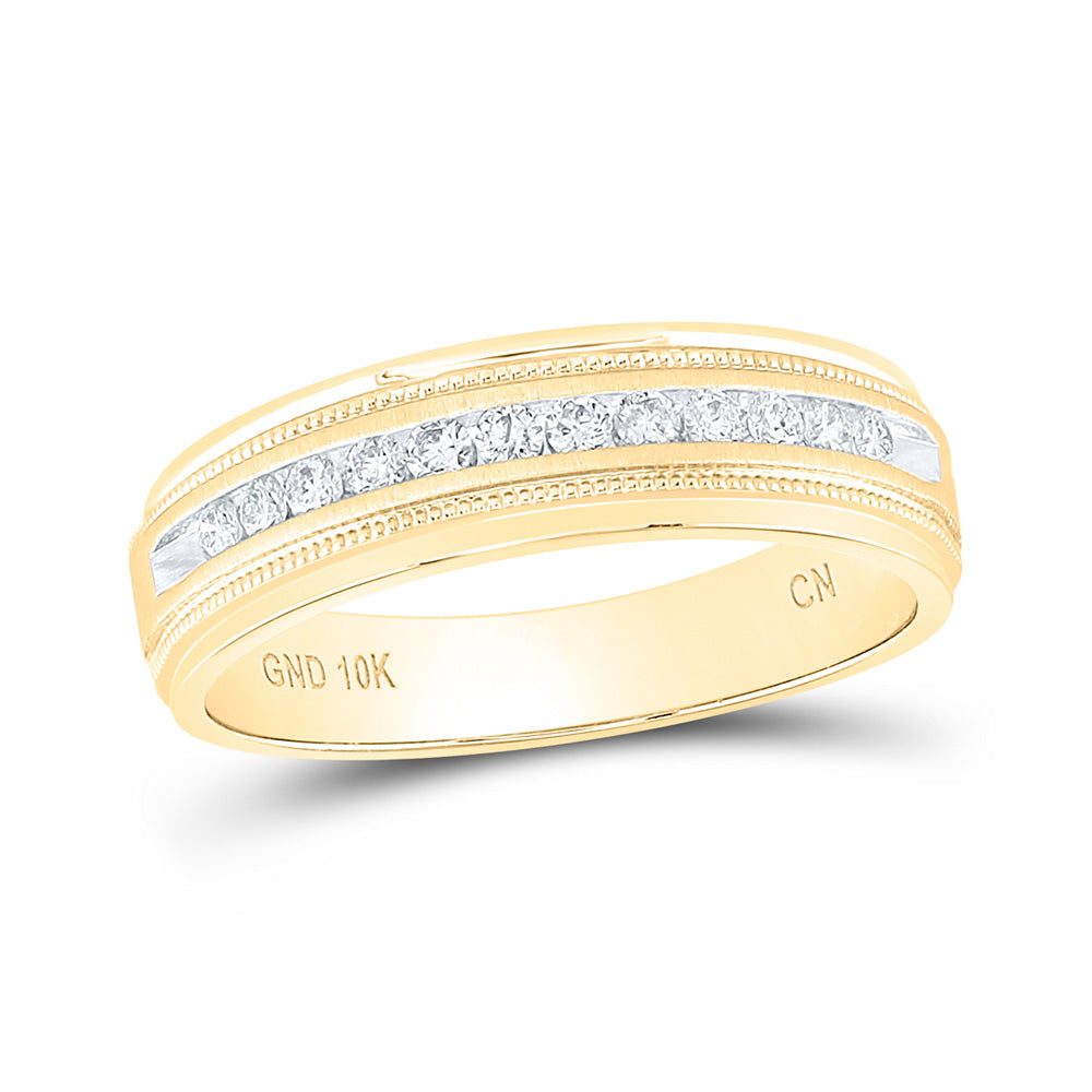 10kt Yellow Gold Mens Round Diamond Wedding Single Row Band Ring 1/4 Cttw