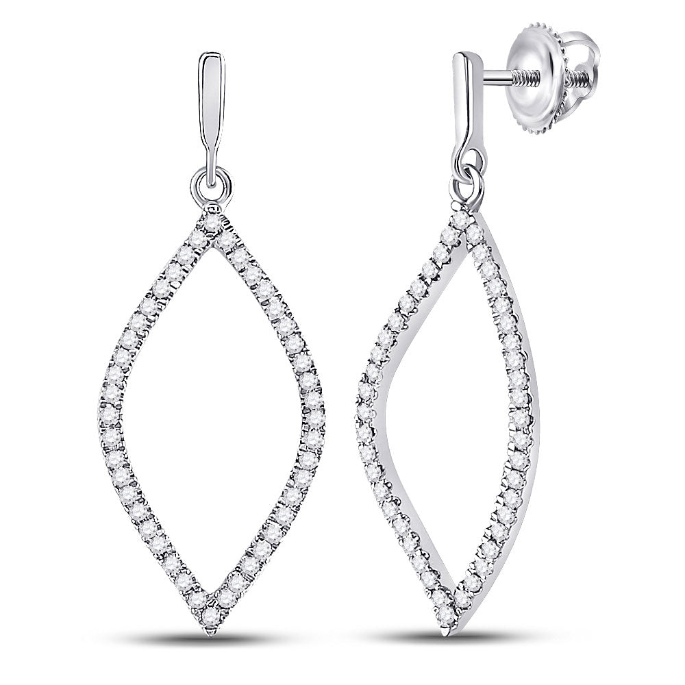 10kt White Gold Womens Round Diamond Oval Outline Dangle Earrings 1/4 Cttw