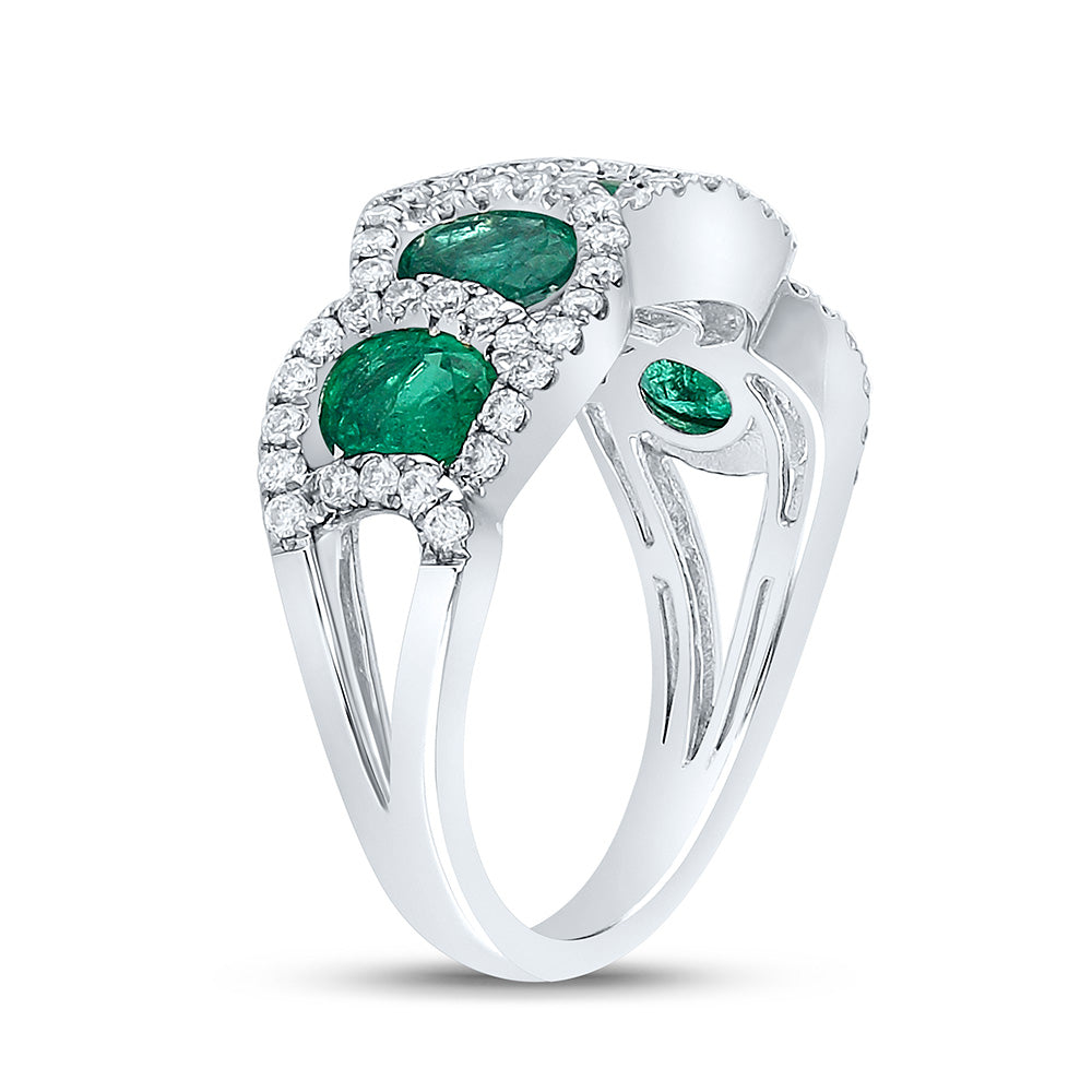 18kt White Gold Womens Oval Emerald Diamond Band Ring 2-1/2 Cttw