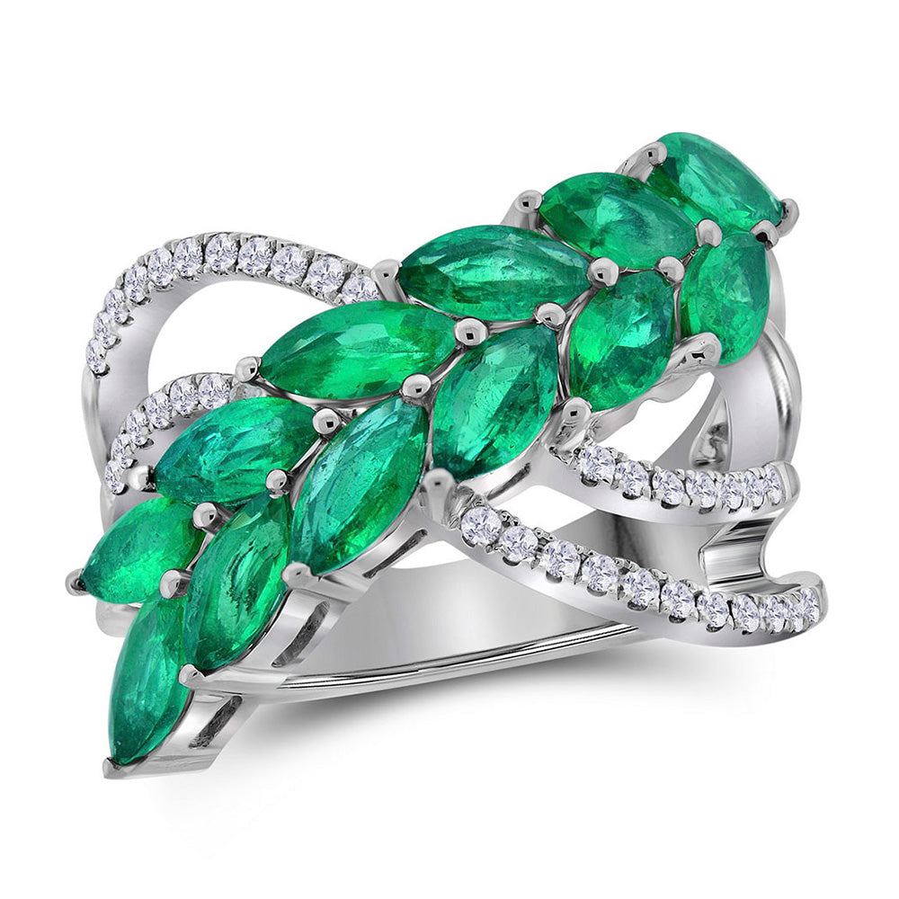 18kt White Gold Womens Marquise Emerald Fashion Ring 2-1/2 Cttw