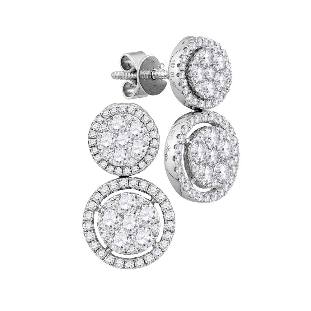 18kt White Gold Womens Round Diamond Circle Cluster Dangle Earrings 1-1/2 Cttw