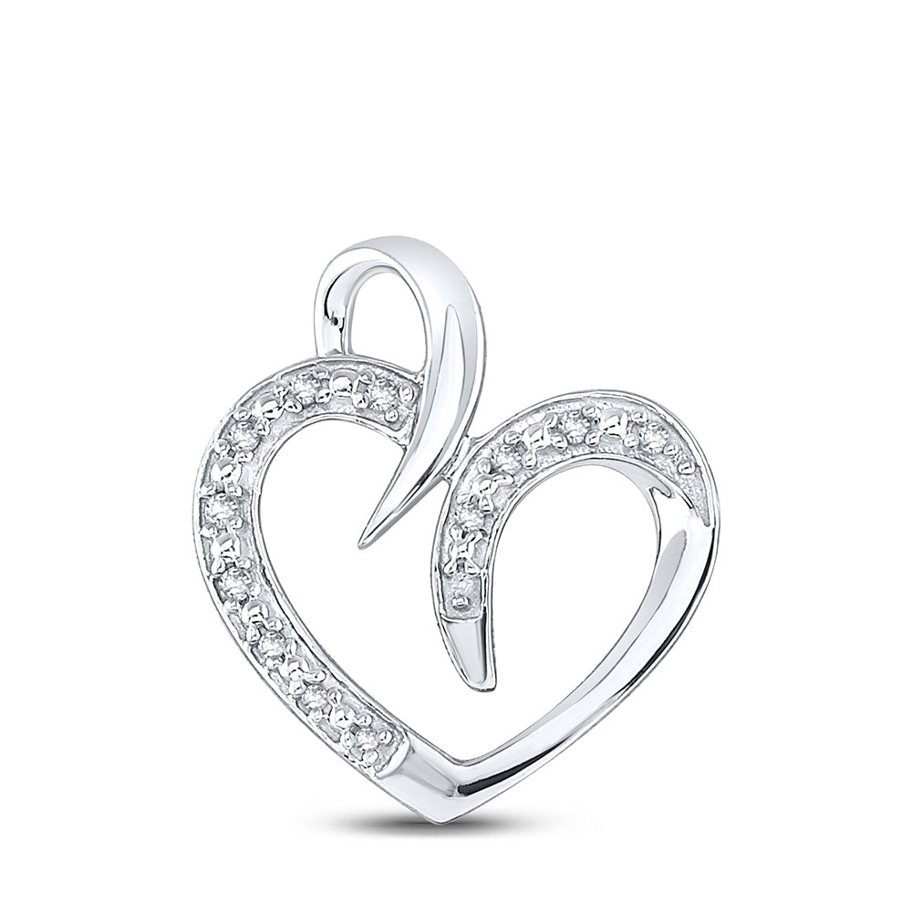 Sterling Silver Womens Round Diamond Heart Pendant 1/10 Cttw