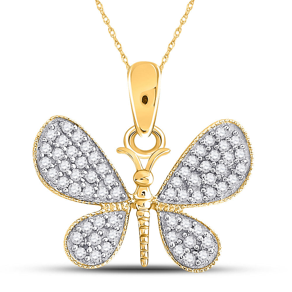 10kt Yellow Gold Womens Round Diamond Butterfly Bug Pendant 1/3 Cttw