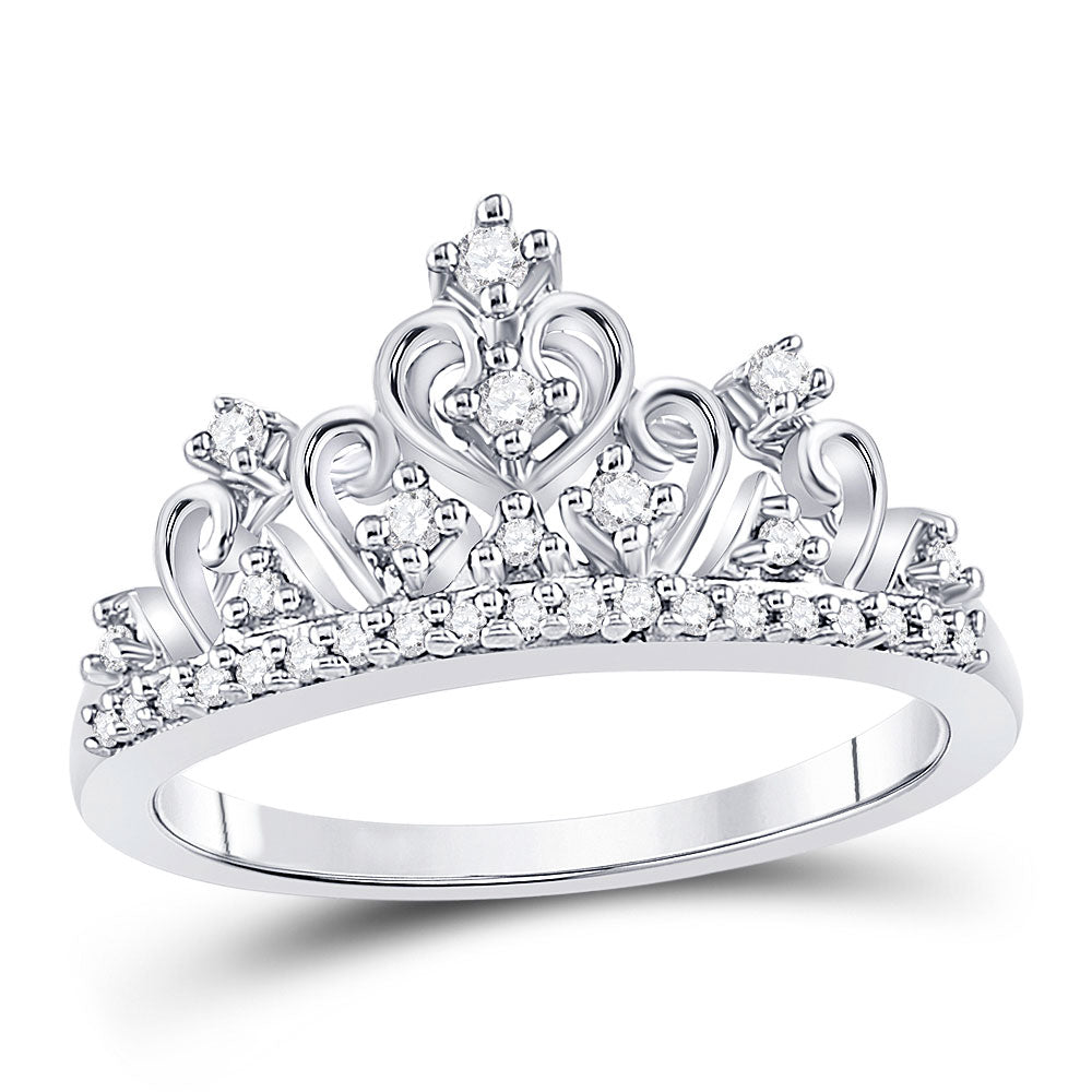 14kt White Gold Womens Round Diamond Crown Tiara Band Ring 1/5 Cttw