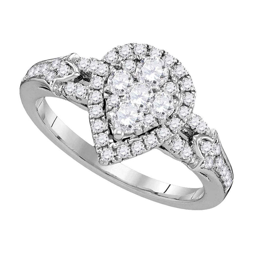 14kt White Gold Round Diamond Cluster Bridal Wedding Engagement Ring 3/4 Cttw