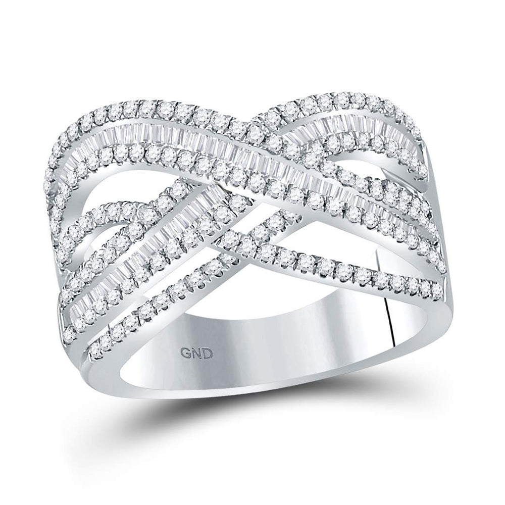 10kt White Gold Womens Round Diamond Crossover Band Ring 1-5/8 Cttw