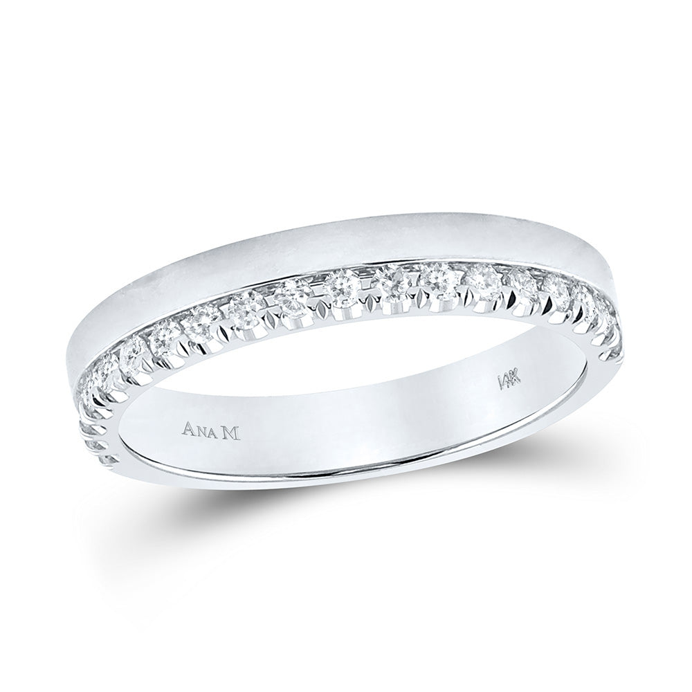 14kt White Gold Womens Machine-Set Round Diamond Wedding Band 1/4 Cttw