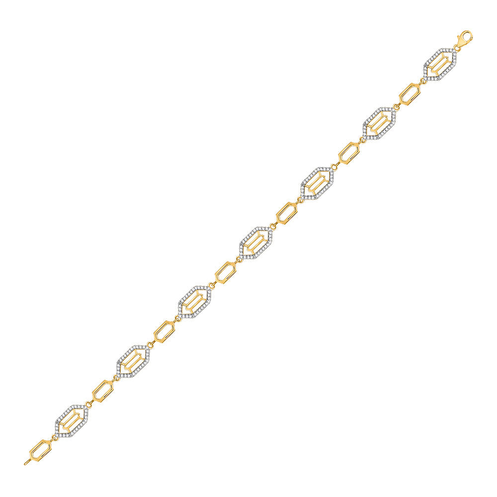 10kt Yellow Gold Womens Round Diamond Geometric Fashion Bracelet 1/2 Cttw