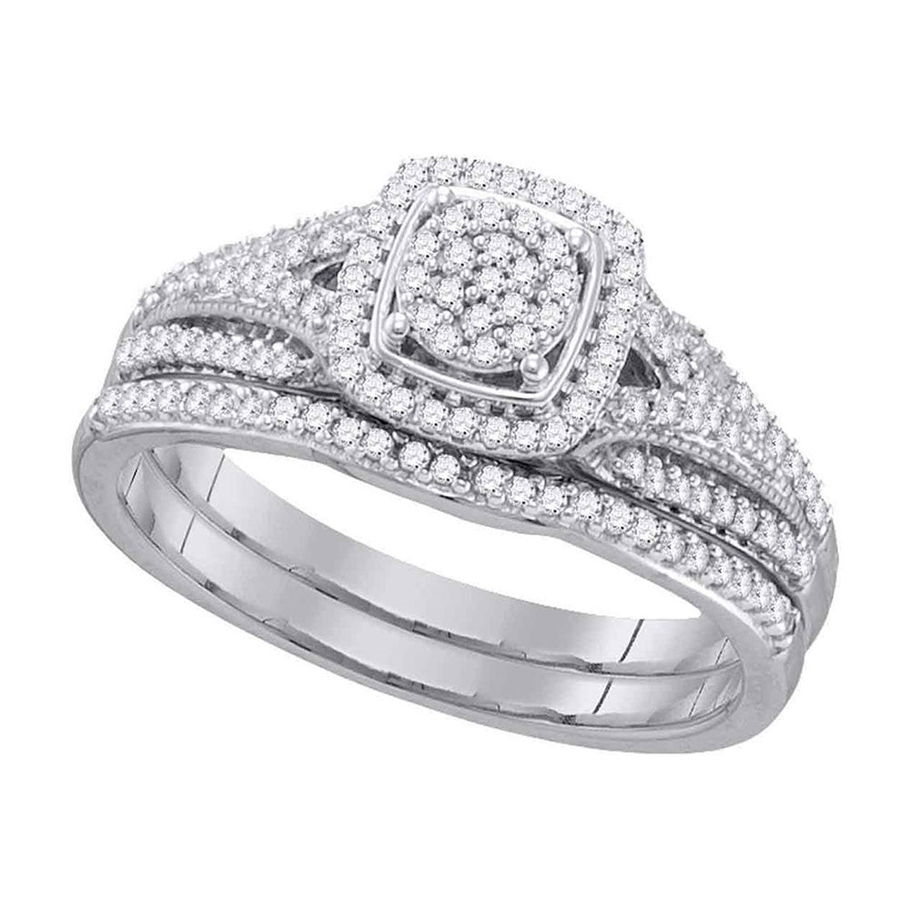 10kt White Gold Round Diamond Bridal Wedding Ring Band Set 1/3 Cttw