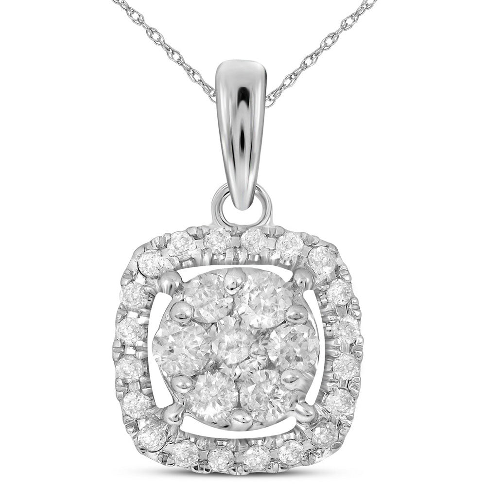 14kt White Gold Womens Round Diamond Square Cluster Pendant 1/4 Cttw