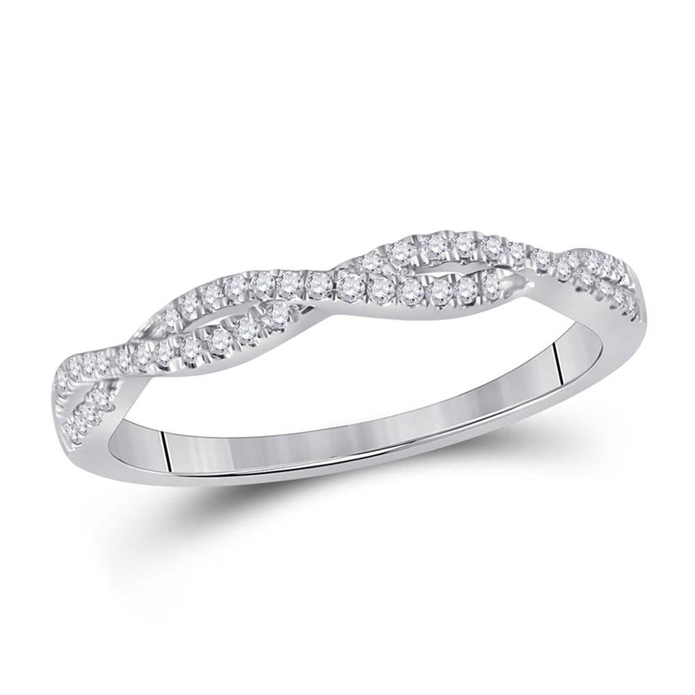 14kt White Gold Womens Round Diamond Twist Stackable Band Ring 1/6 Cttw