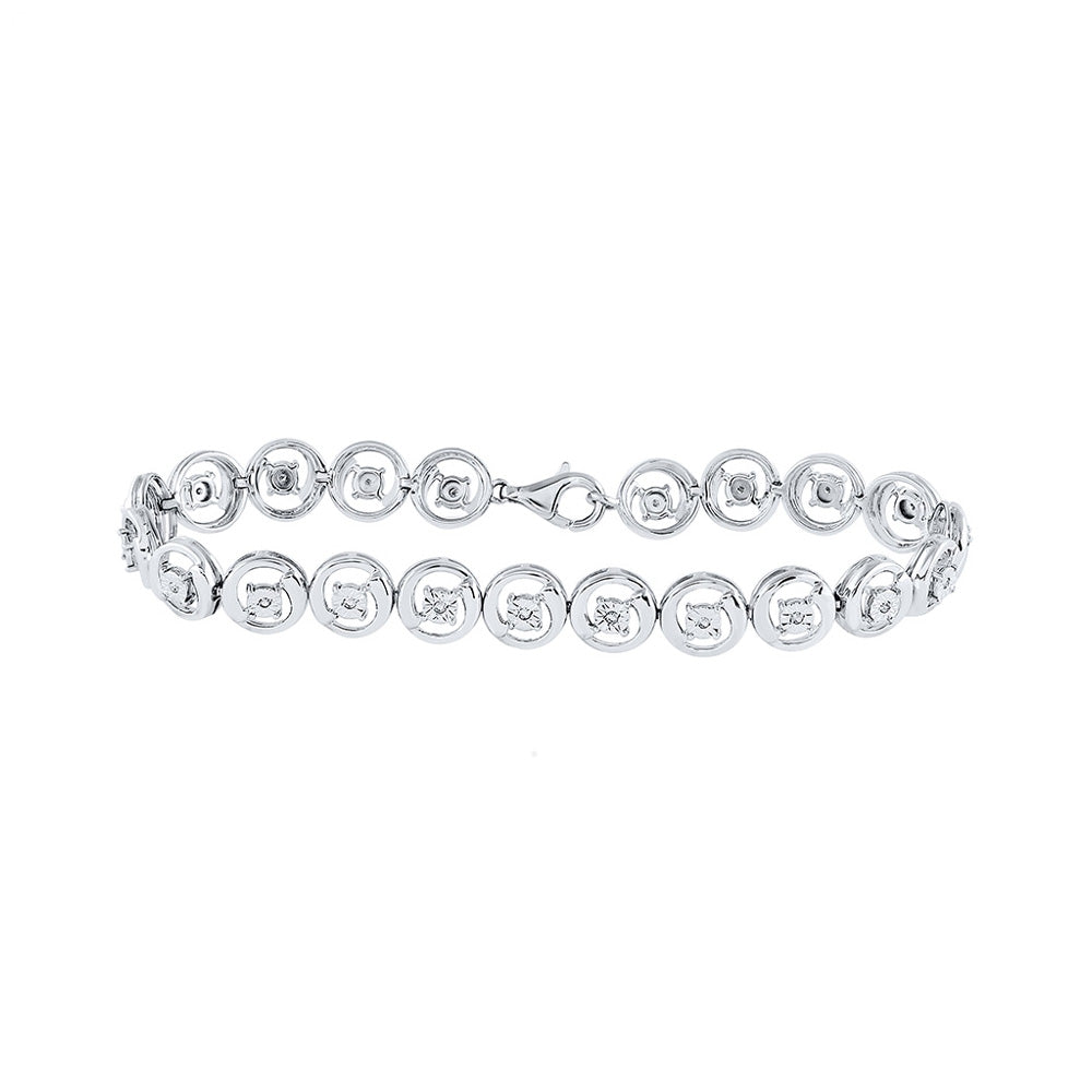 Sterling Silver Womens Round Diamond Fashion Bracelet 1/6 Cttw