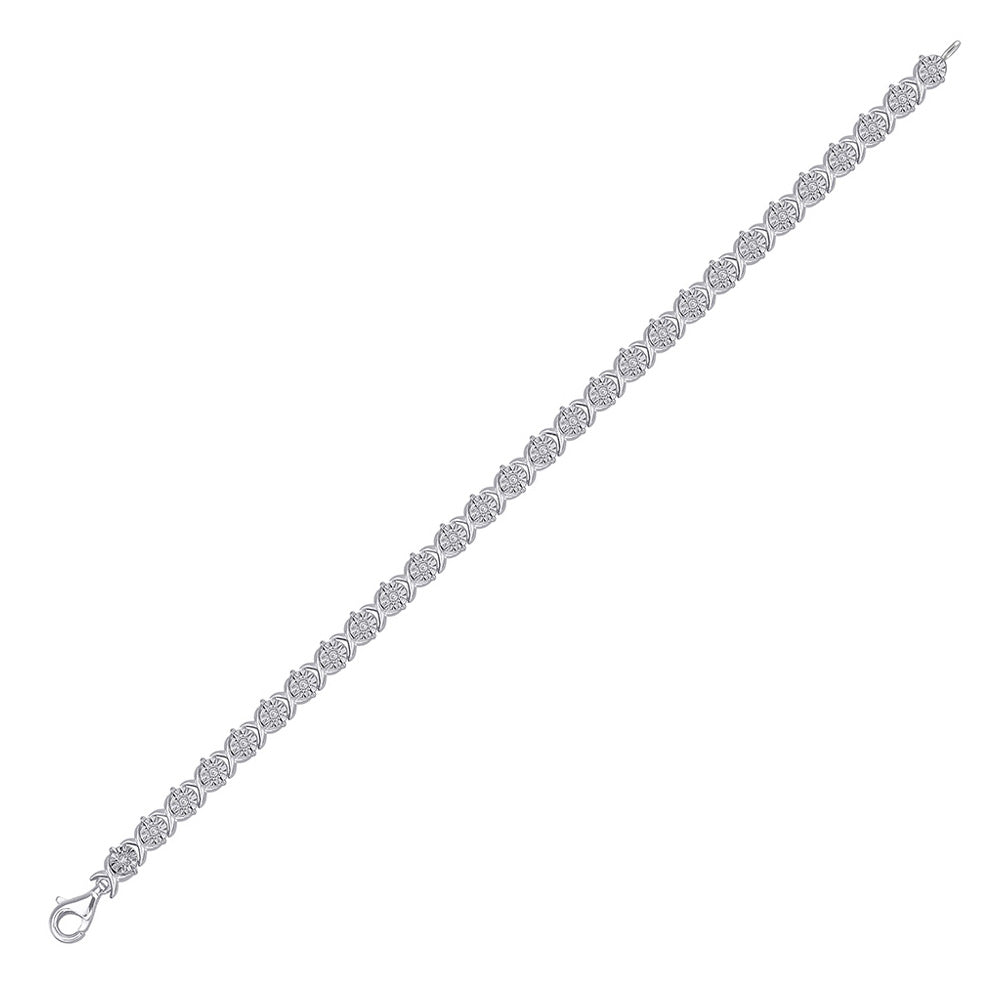 Sterling Silver Womens Round Diamond Fashion Tennis Bracelet 1/3 Cttw