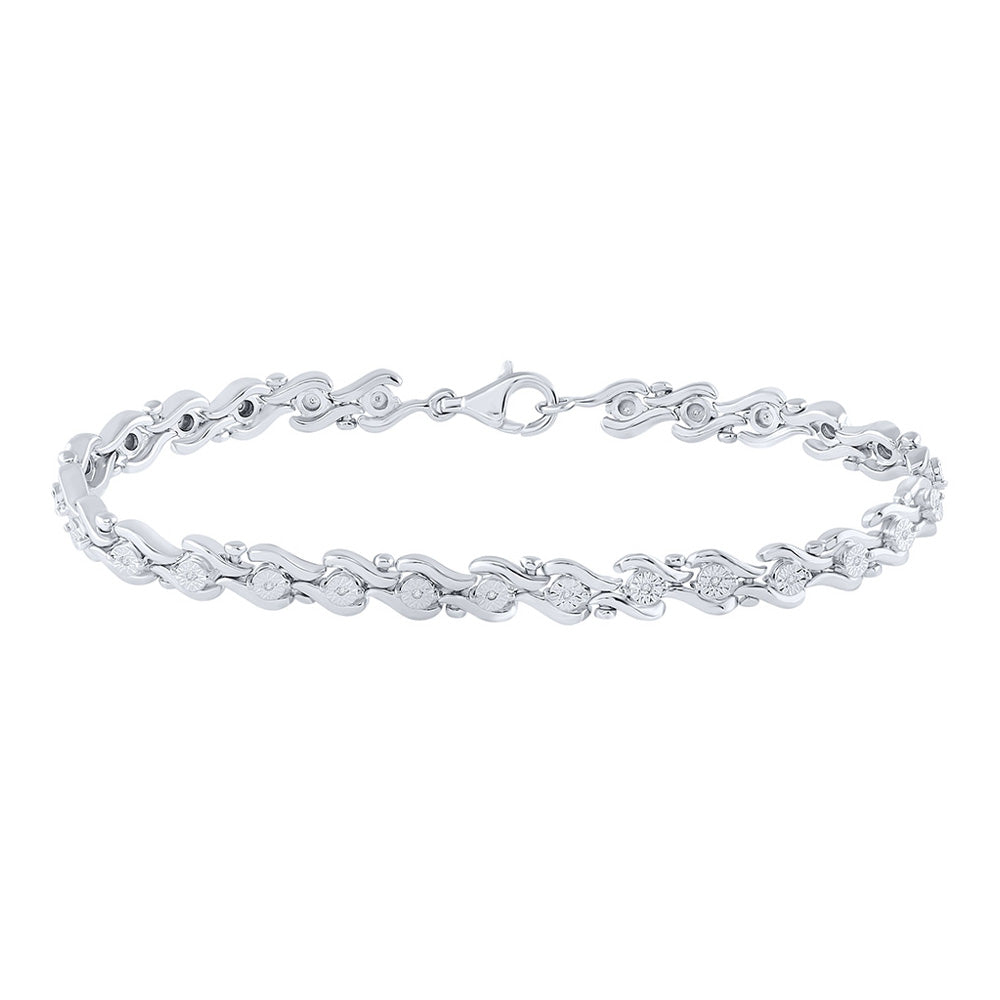 Sterling Silver Womens Round Diamond Fashion Bracelet 1/10 Cttw