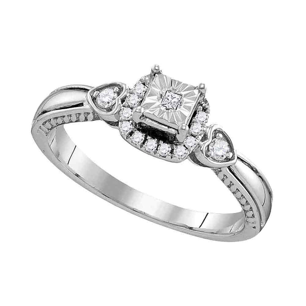 Sterling Silver Round Diamond Solitaire Bridal Wedding Engagement Ring 1/6 Cttw