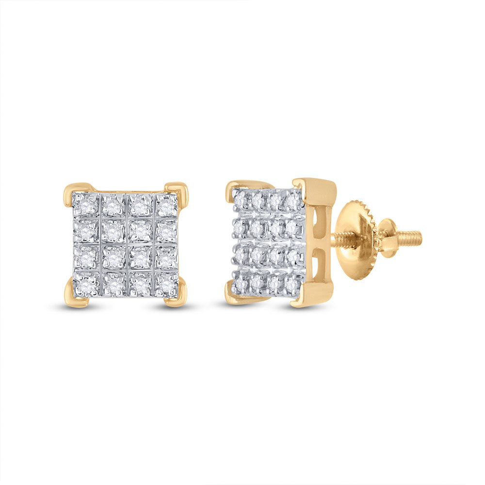 10kt Yellow Gold Womens Round Diamond Square Earrings 1/10 Cttw