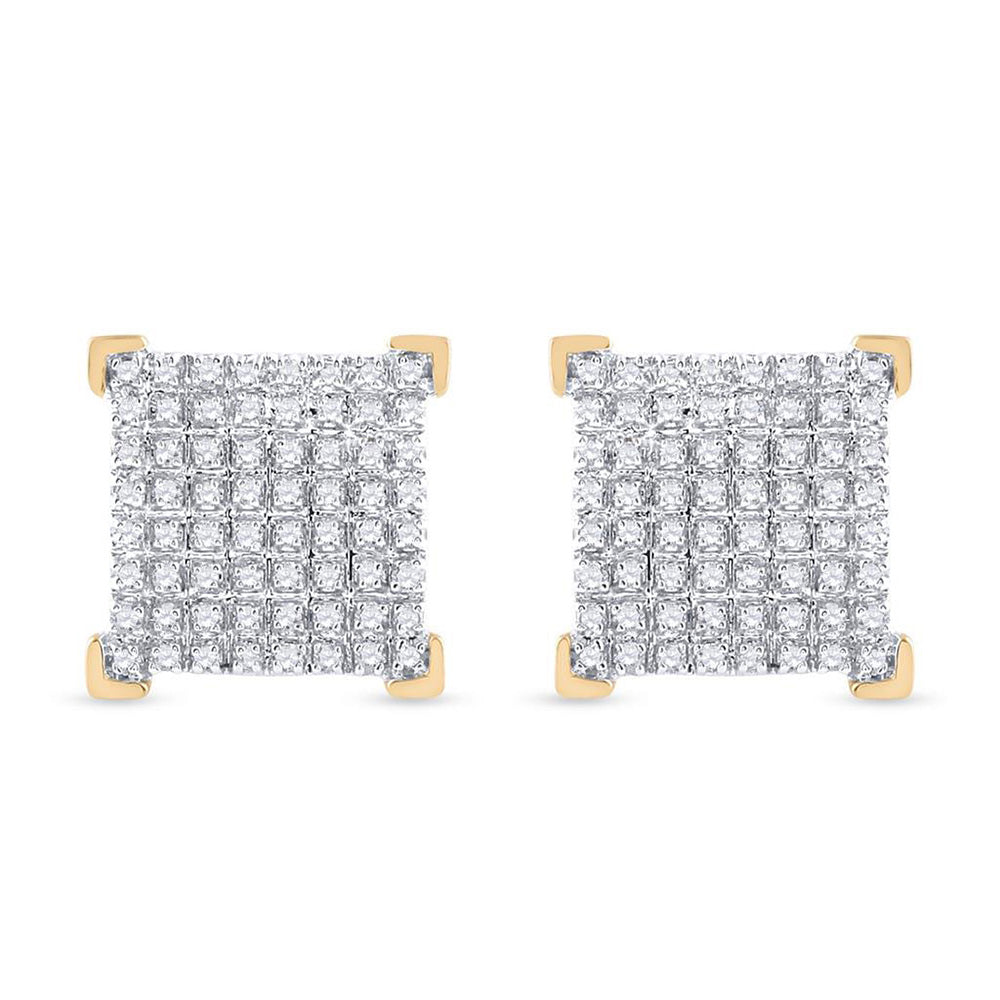 10kt Yellow Gold Mens Round Diamond Square Earrings 1/3 Cttw