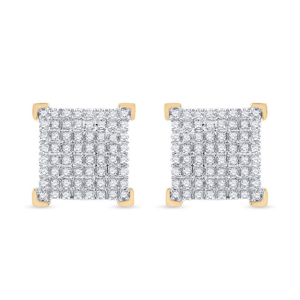 10kt Yellow Gold Mens Round Diamond Square Earrings 1/3 Cttw