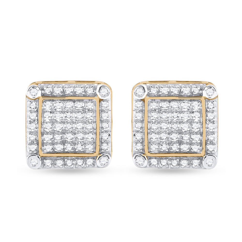 10kt Yellow Gold Mens Round Diamond Square Earrings 1/3 Cttw