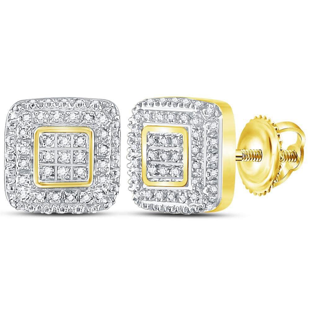 10kt Yellow Gold Womens Round Diamond Square Cluster Earrings 1/4 Cttw