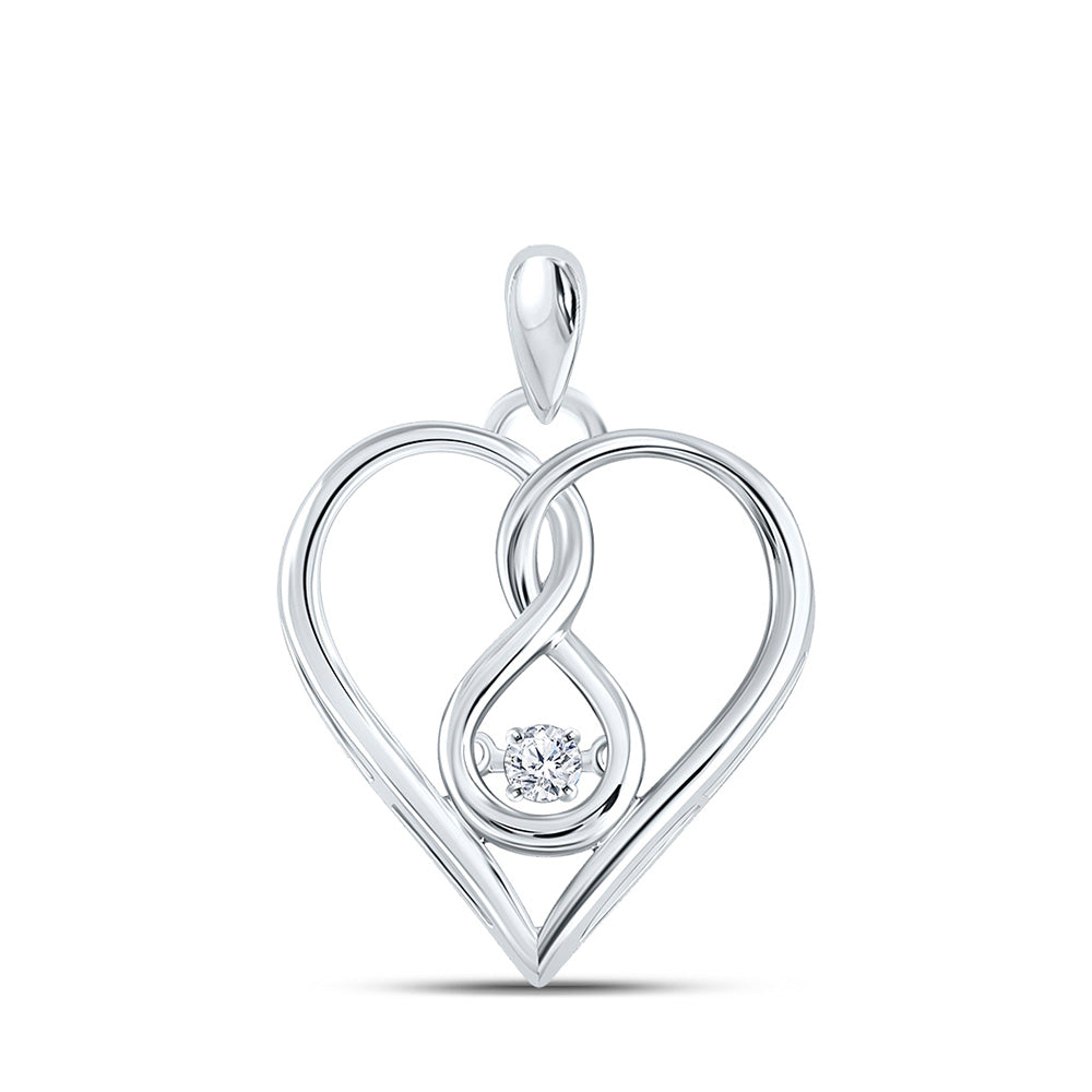 10kt White Gold Womens Round Moving Diamond Heart Pendant 1/20 Cttw