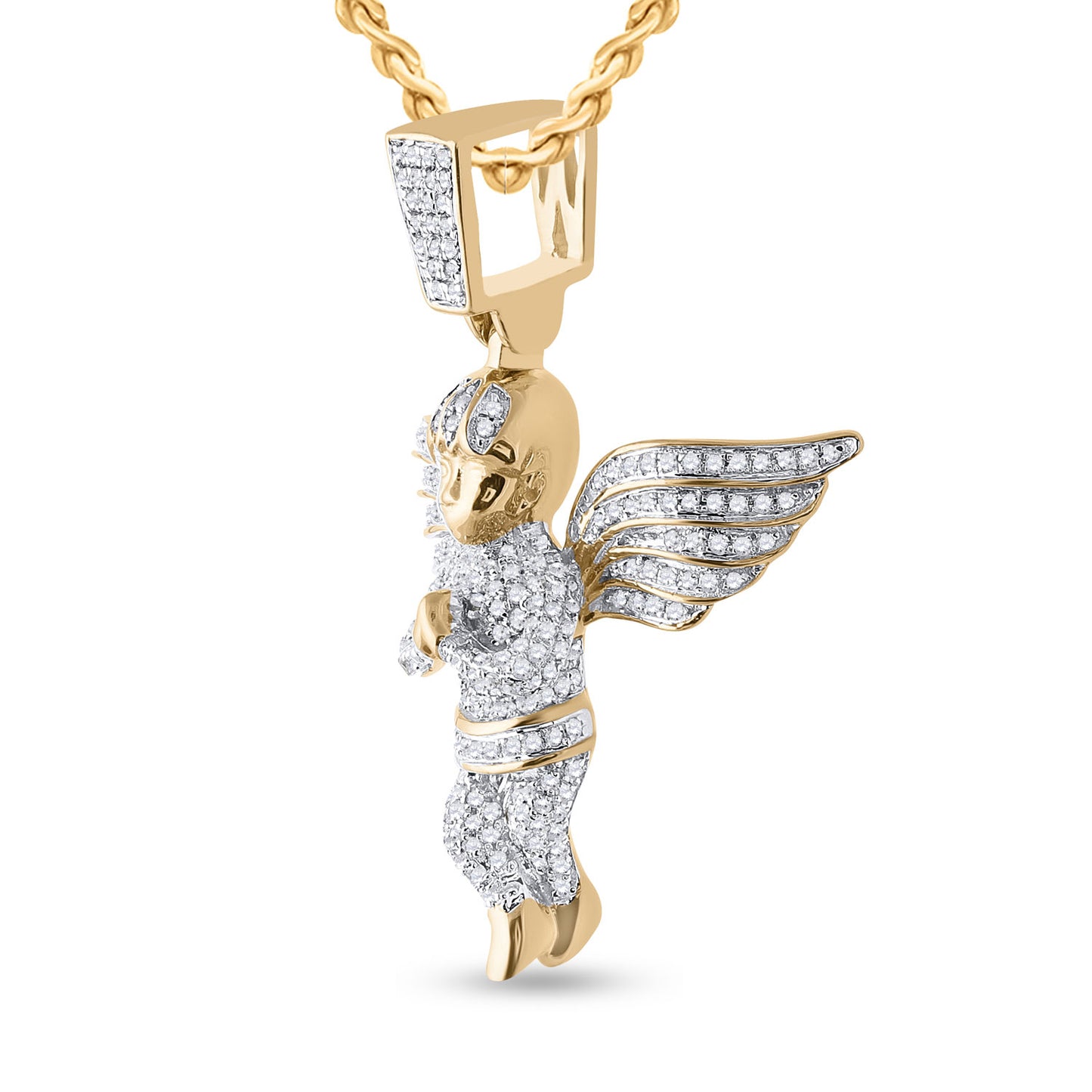 10kt Yellow Gold Mens Round Diamond Angel Charm Pendant 3/4 Cttw