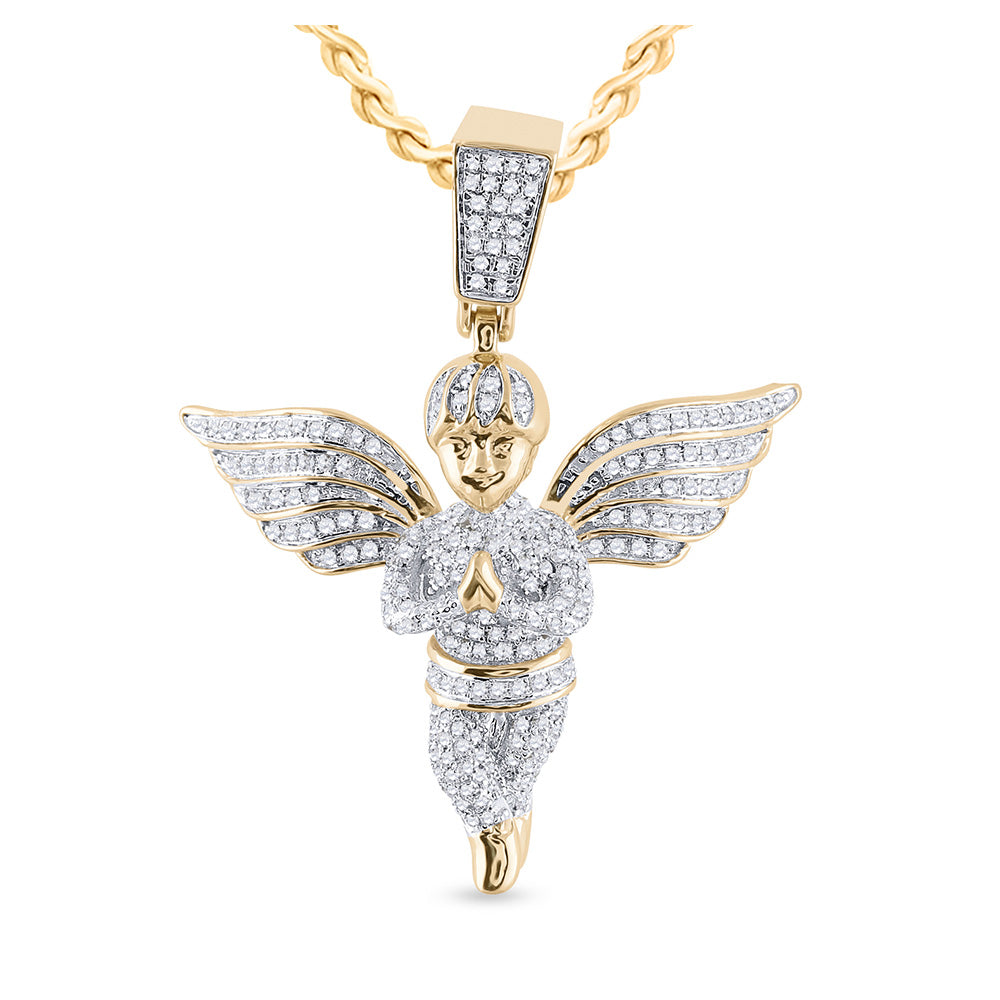 10kt Yellow Gold Mens Round Diamond Angel Charm Pendant 3/4 Cttw