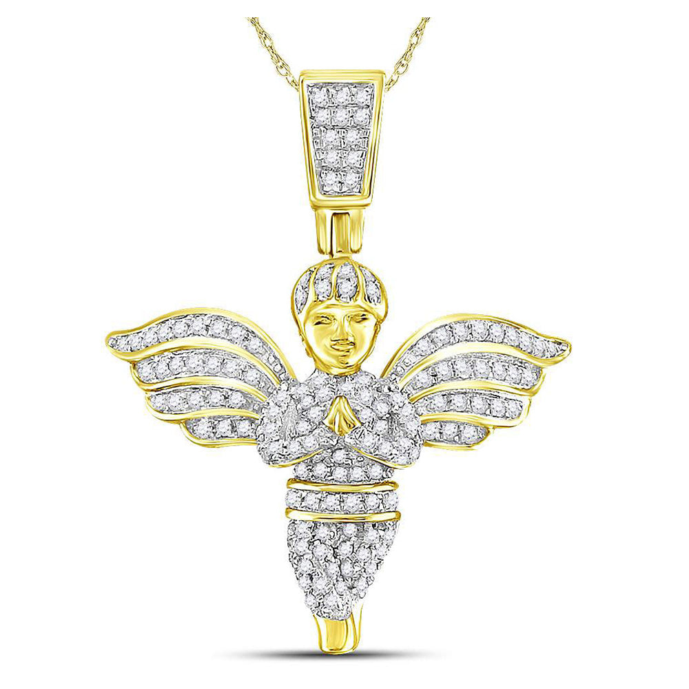 10kt Yellow Gold Mens Round Angel Diamond Charm Pendant 3/8 Cttw