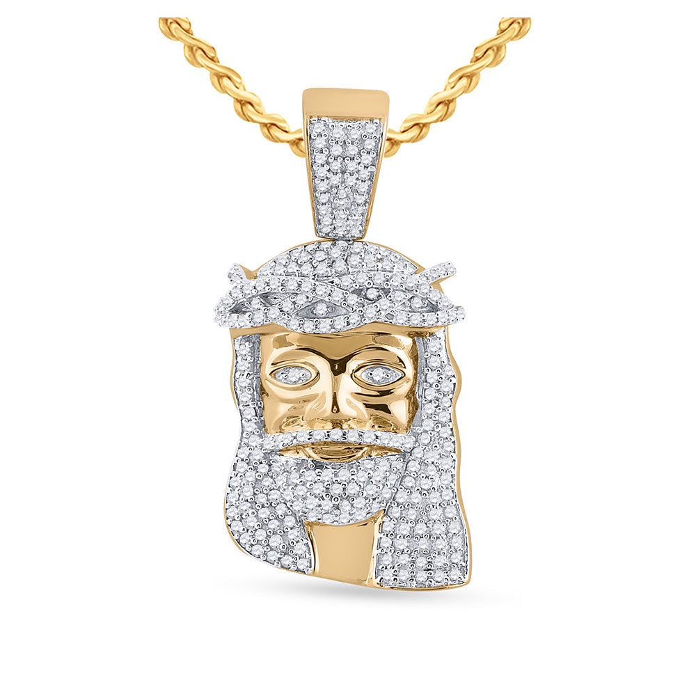 10kt Yellow Gold Mens Round Diamond Jesus Face Charm Pendant 3/4 Cttw