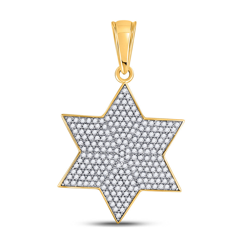 10kt Yellow Gold Mens Round Diamond Star Magen David Charm Pendant 5/8 Cttw