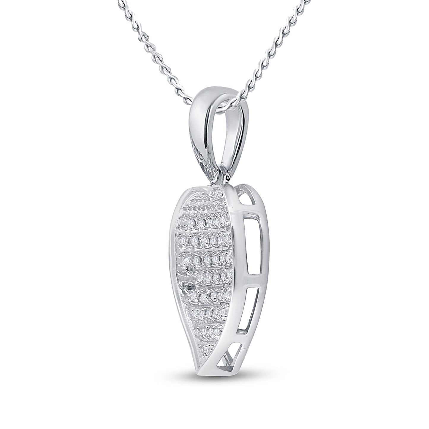 Sterling Silver Womens Round Diamond Heart Pendant 1/6 Cttw