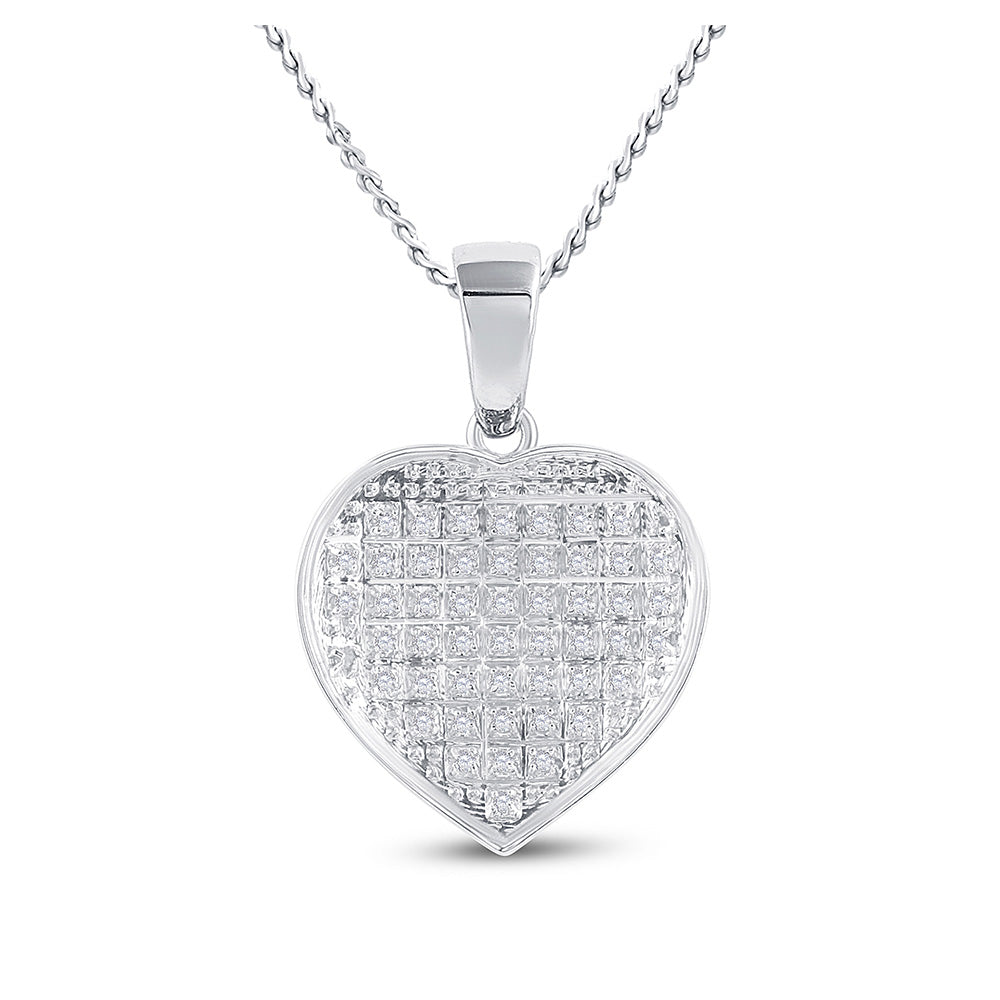 Sterling Silver Womens Round Diamond Heart Pendant 1/6 Cttw