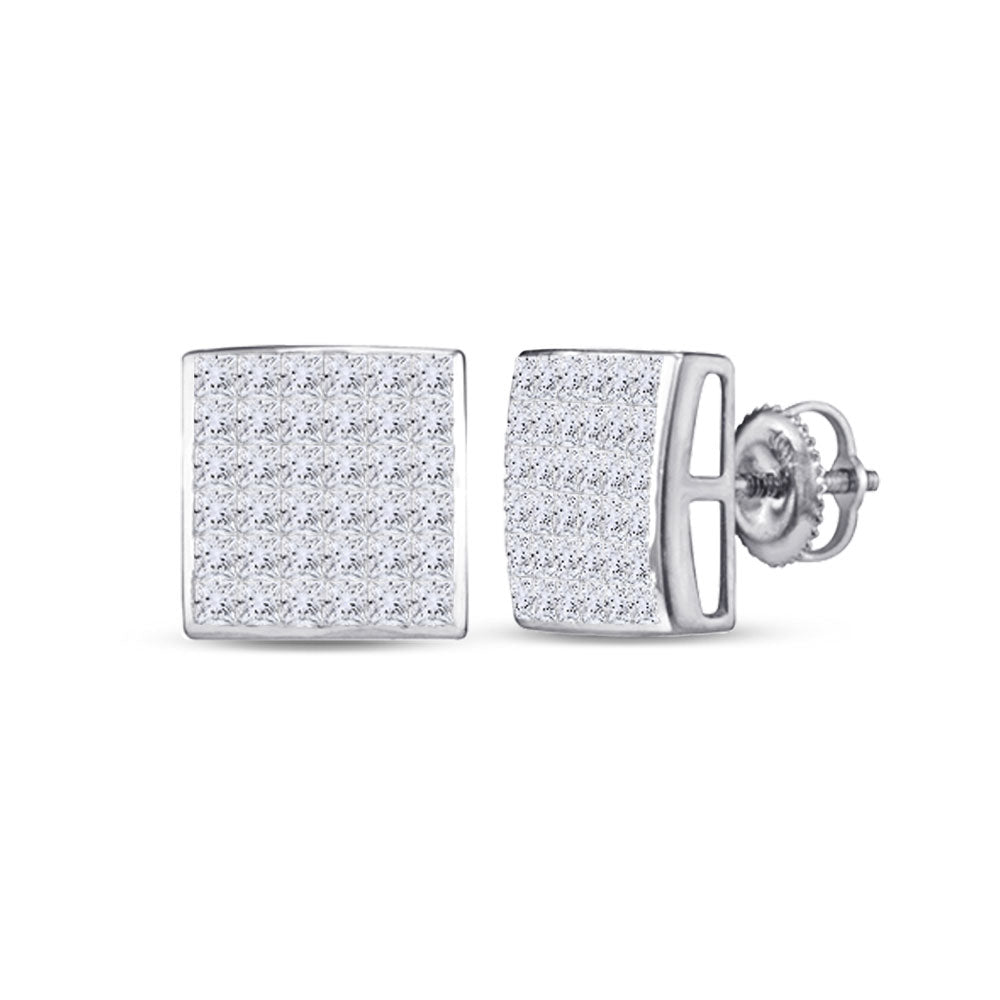 14kt White Gold Womens Princess Diamond Square Earrings 1 Cttw