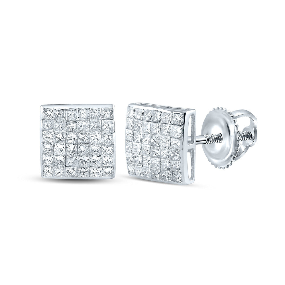 14kt White Gold Womens Princess Diamond Square Earrings 1-1/2 Cttw