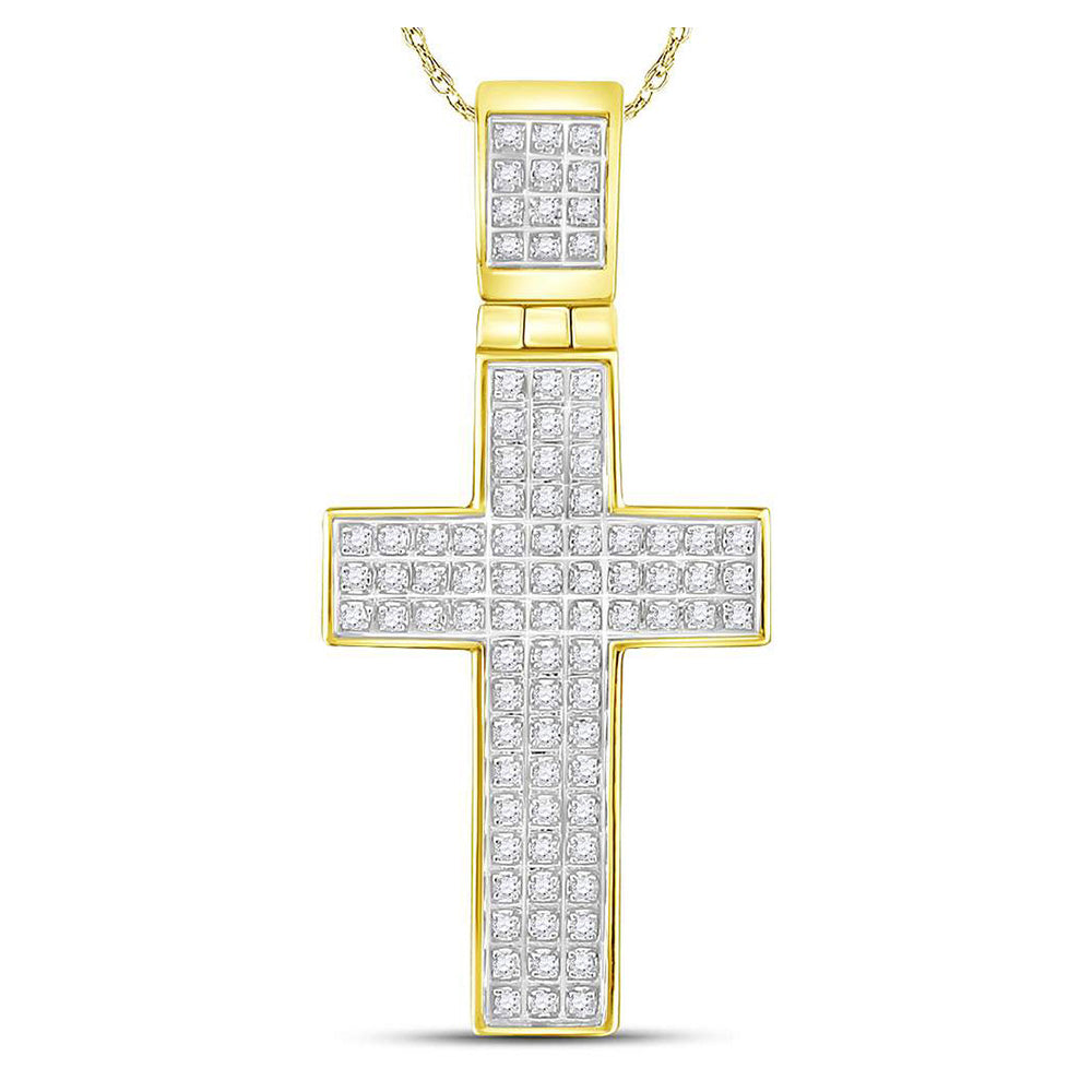 10kt Yellow Gold Mens Round Diamond Cross Charm Pendant 1/4 Cttw