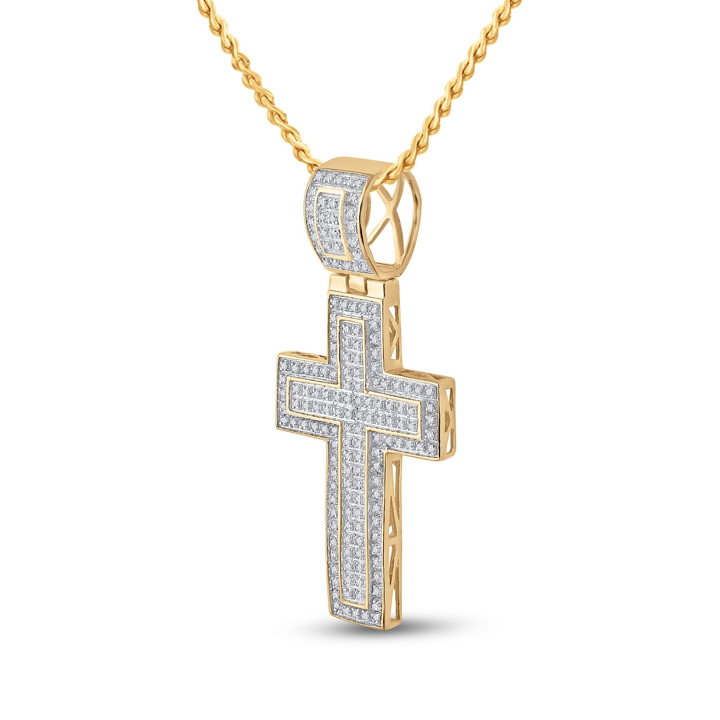 10kt Yellow Gold Mens Round Diamond Cross Charm Pendant 1/2 Cttw