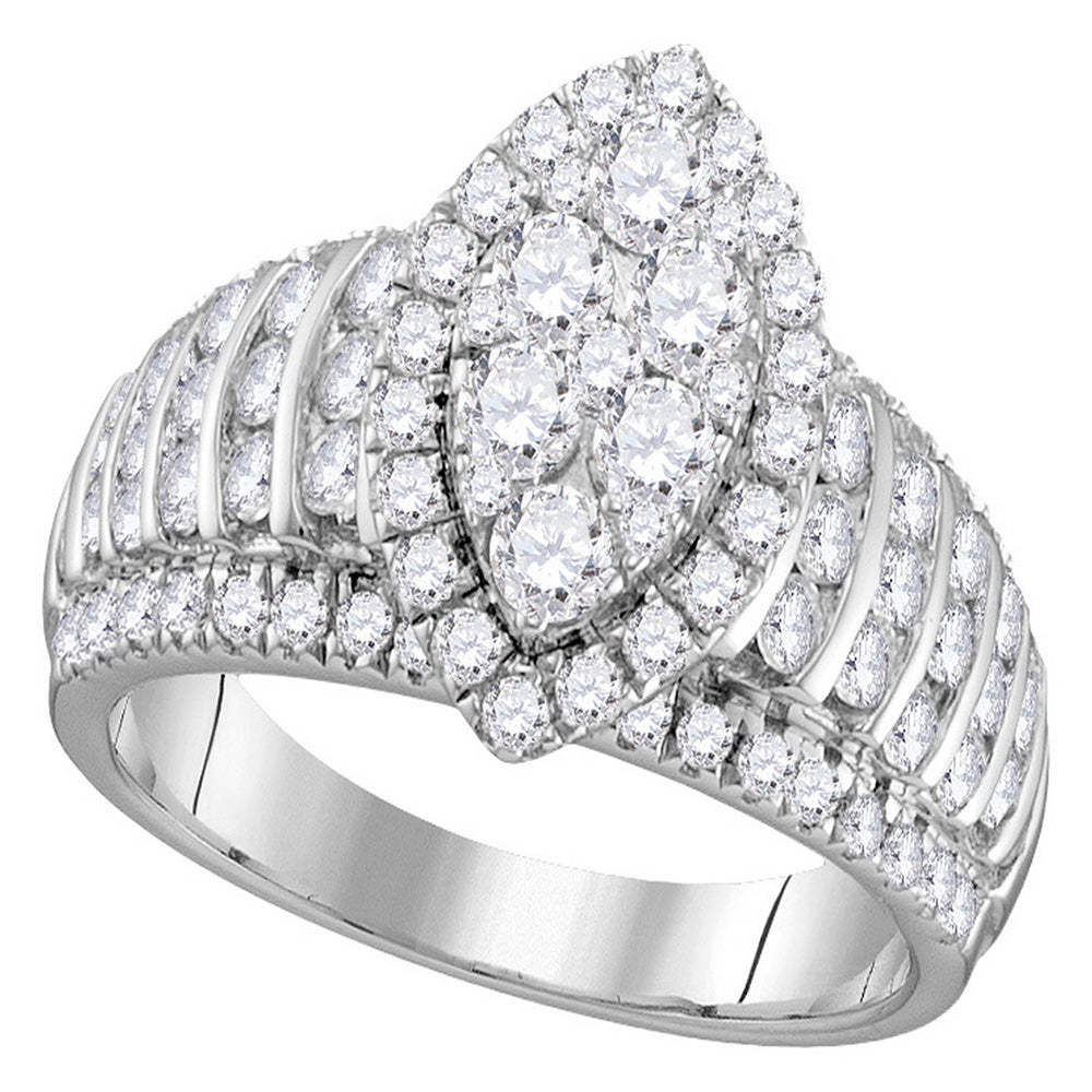 10kt White Gold Womens Round Diamond Oval Cluster Ring 1-7/8 Cttw