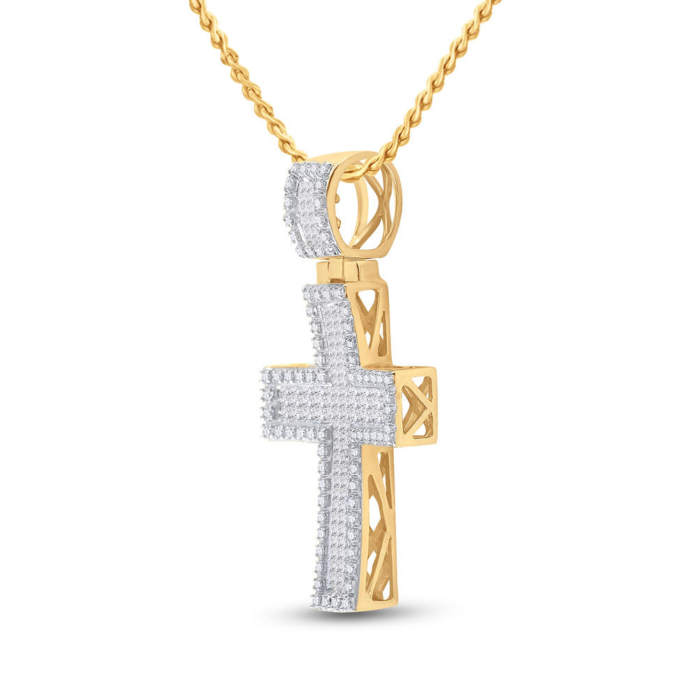 10kt Yellow Gold Mens Princess Diamond Cross Charm Pendant 1 Cttw