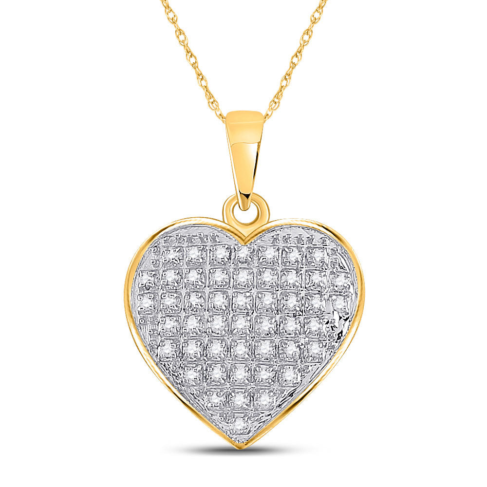 10kt Yellow Gold Womens Round Diamond Heart Pendant 1/6 Cttw