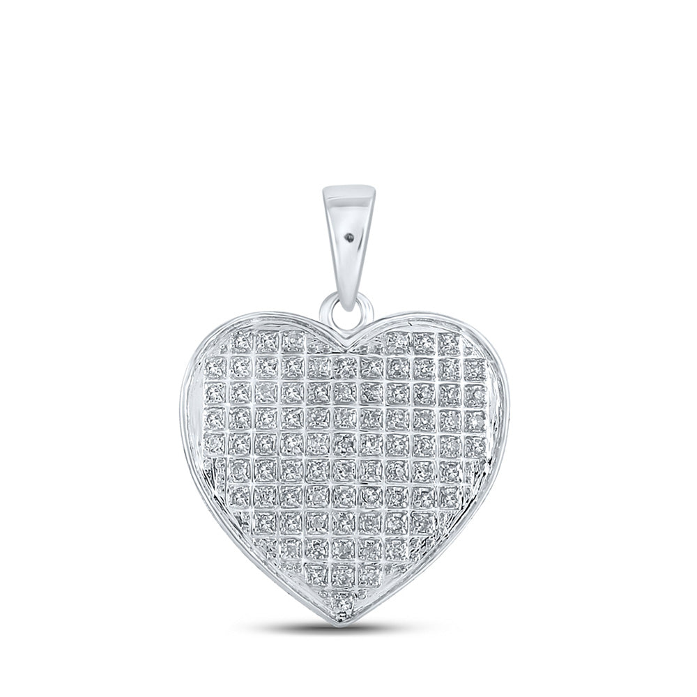 10kt White Gold Womens Round Diamond Heart Pendant 1/4 Cttw