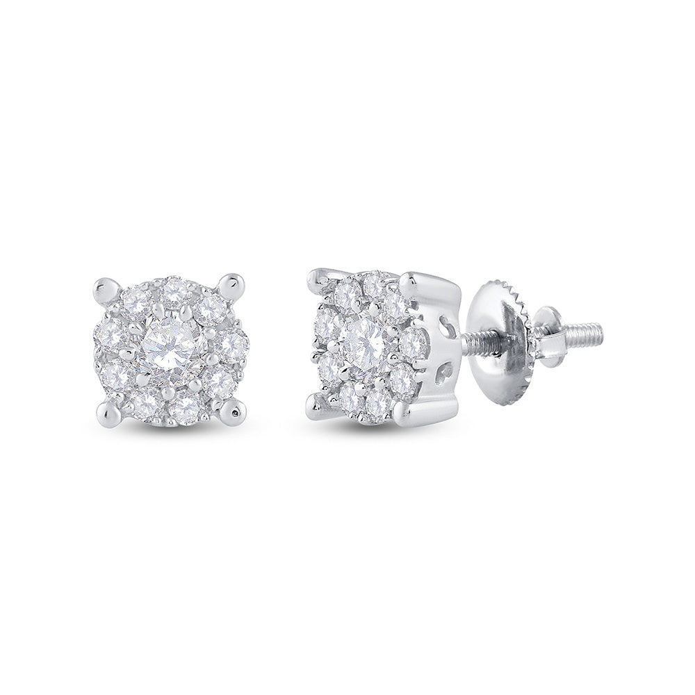 14kt White Gold Womens Round Diamond Cluster Earrings 1/3 Cttw