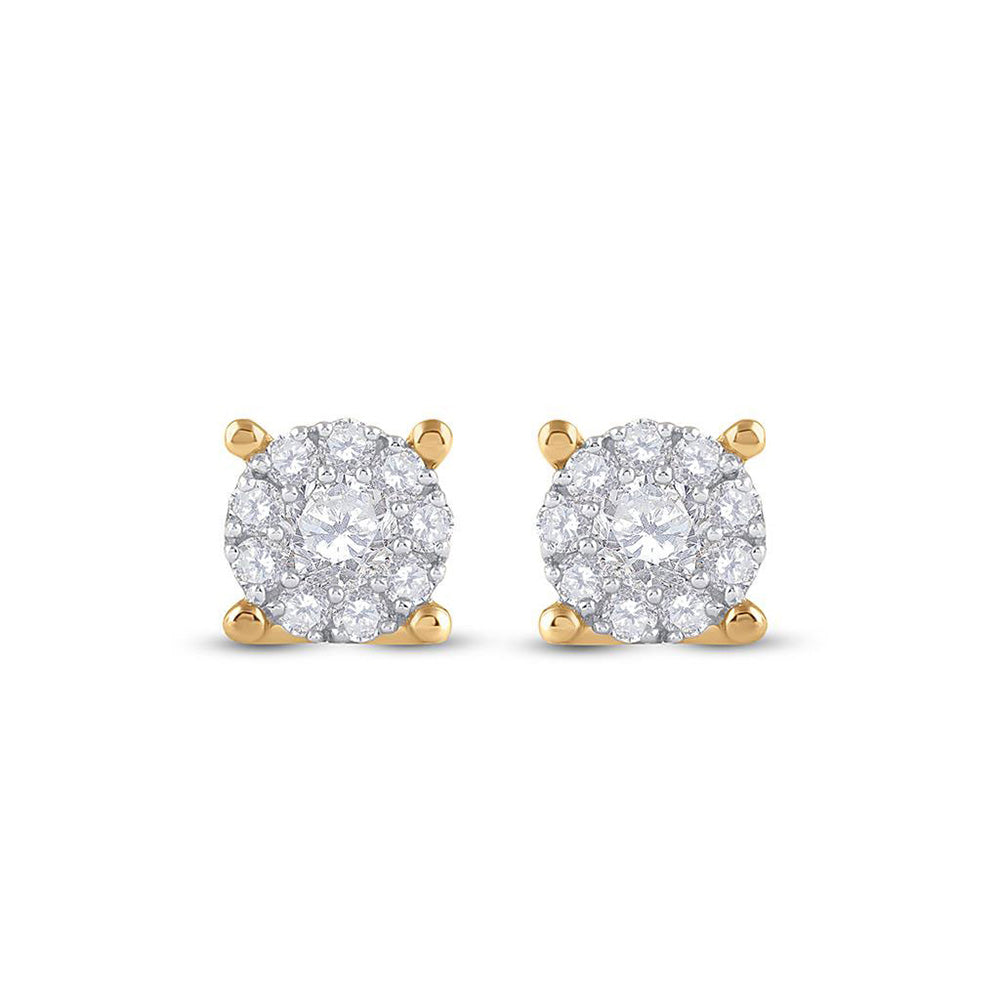 14kt Yellow Gold Womens Round Diamond Cluster Earrings 1/2 Cttw