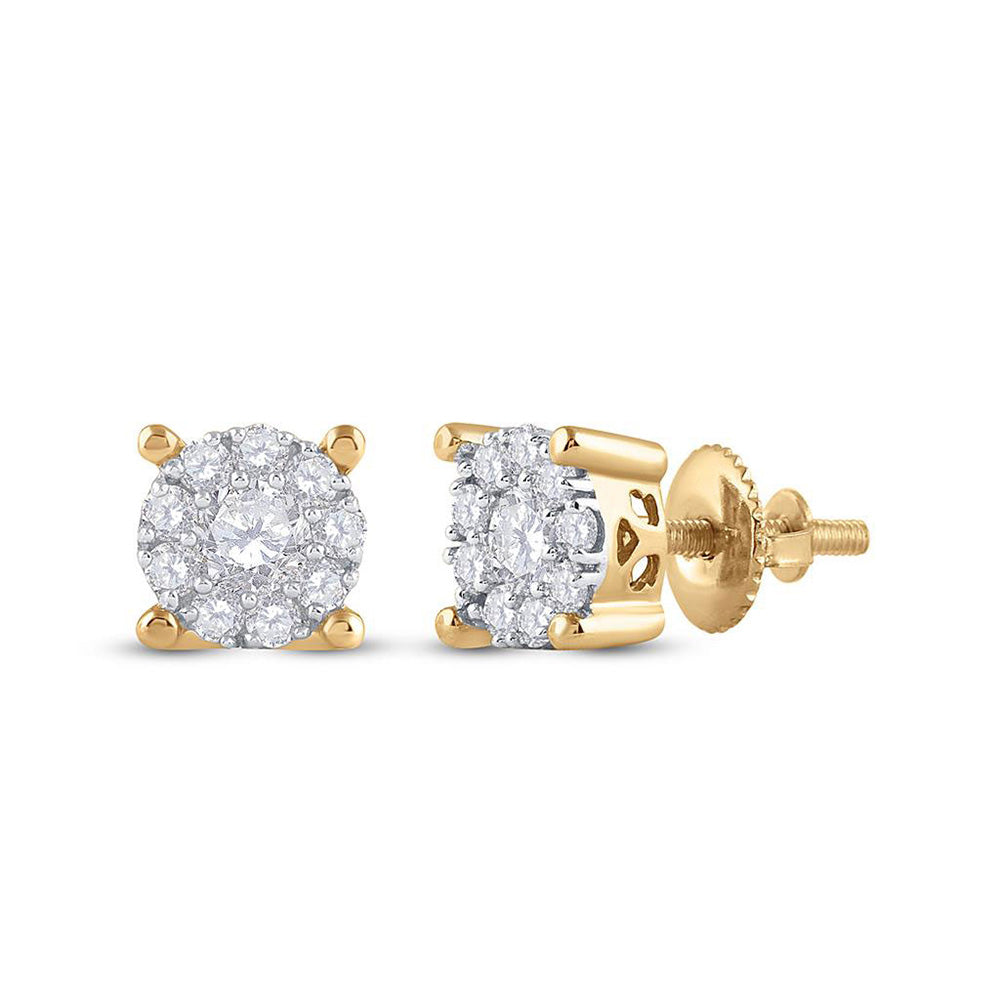 14kt Yellow Gold Womens Round Diamond Cluster Earrings 1/2 Cttw