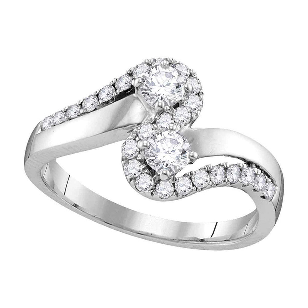 10kt White Gold Round Diamond 2-stone Bridal Wedding Engagement Ring 3/4 Cttw