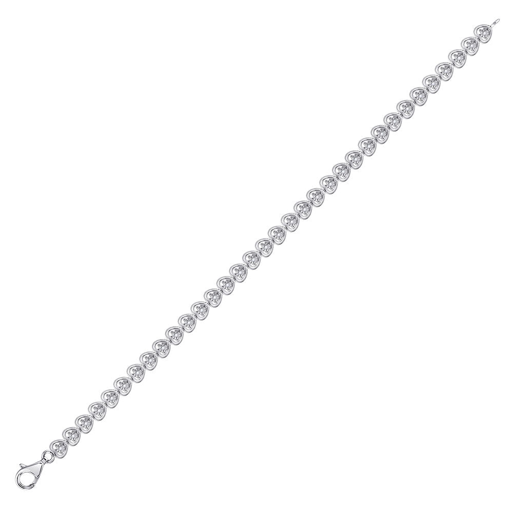 Sterling Silver Womens Round Diamond Heart Tennis Bracelet 1/6 Cttw